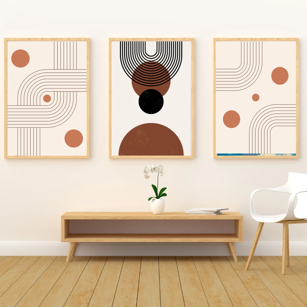 Boho Geometric Abstract Wall Art – Set of 3 Modern Minimalist Prints