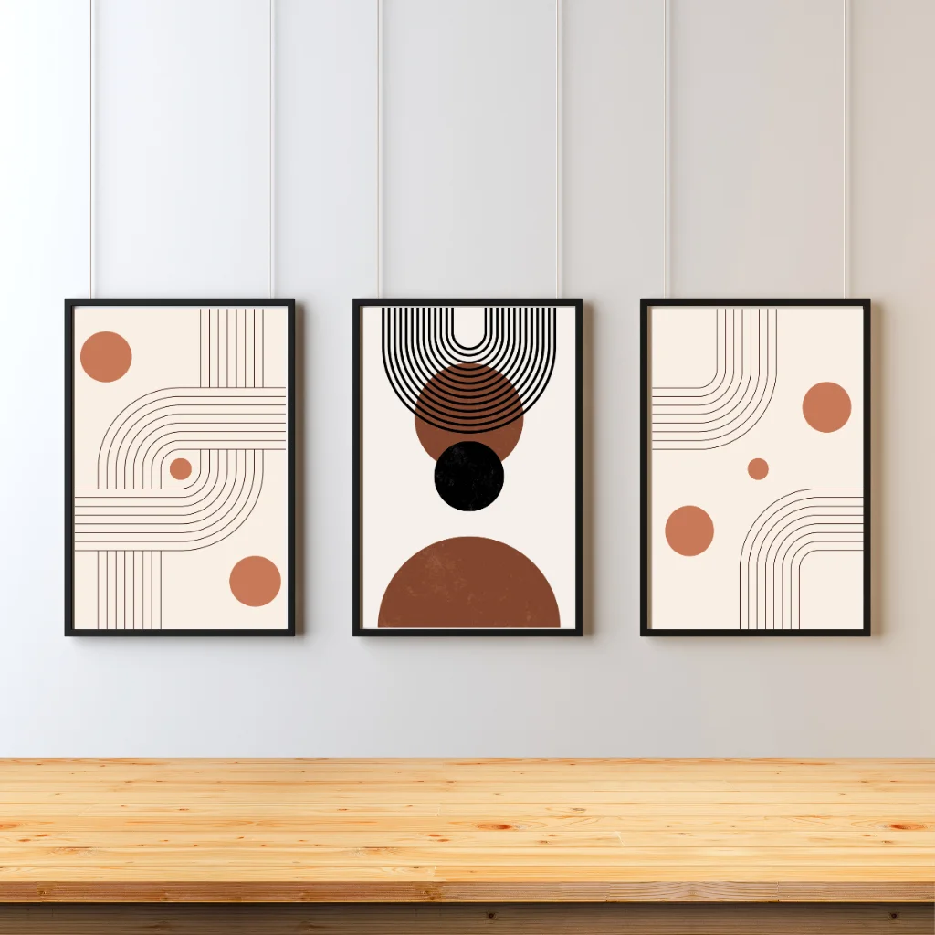 Boho Geometric Abstract Wall Art – Set of 3 Modern Minimalist Prints