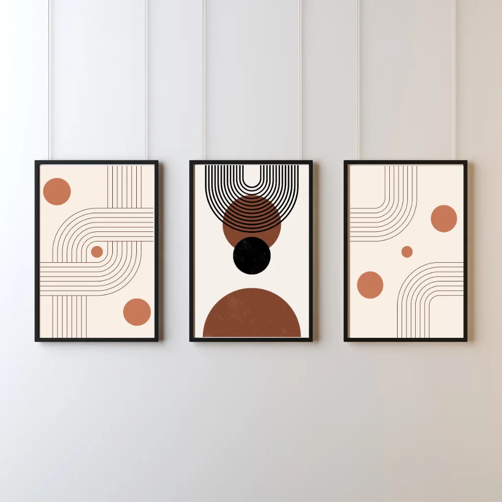 Boho Geometric Abstract Wall Art – Set of 3 Modern Minimalist Prints