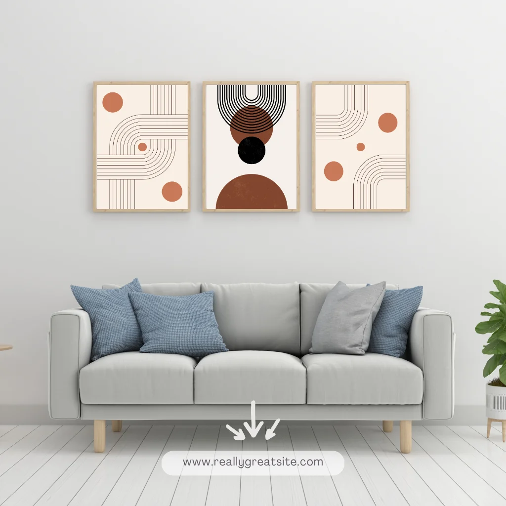 Boho Geometric Abstract Wall Art – Set of 3 Modern Minimalist Prints