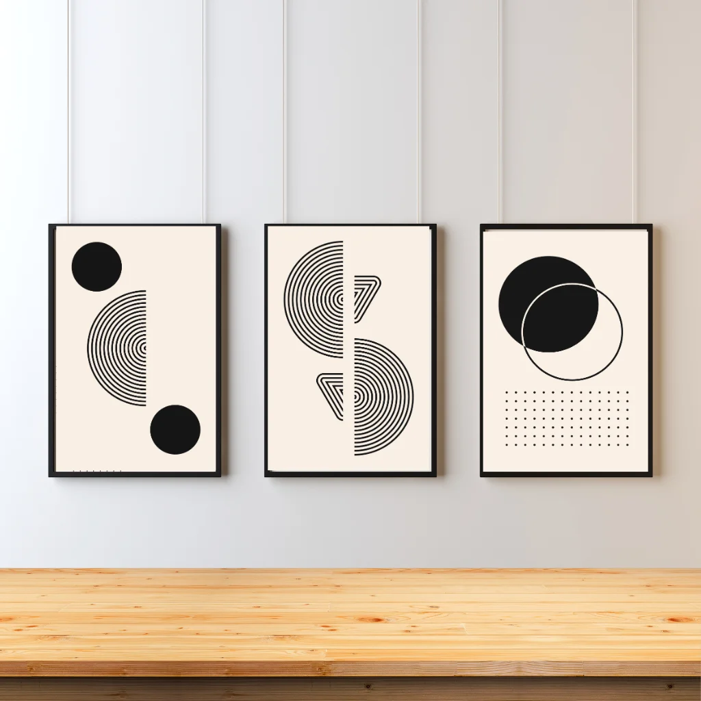 Modern Geometric Minimalist Wall Art – Set of 3 Black & Beige Abstract Prints