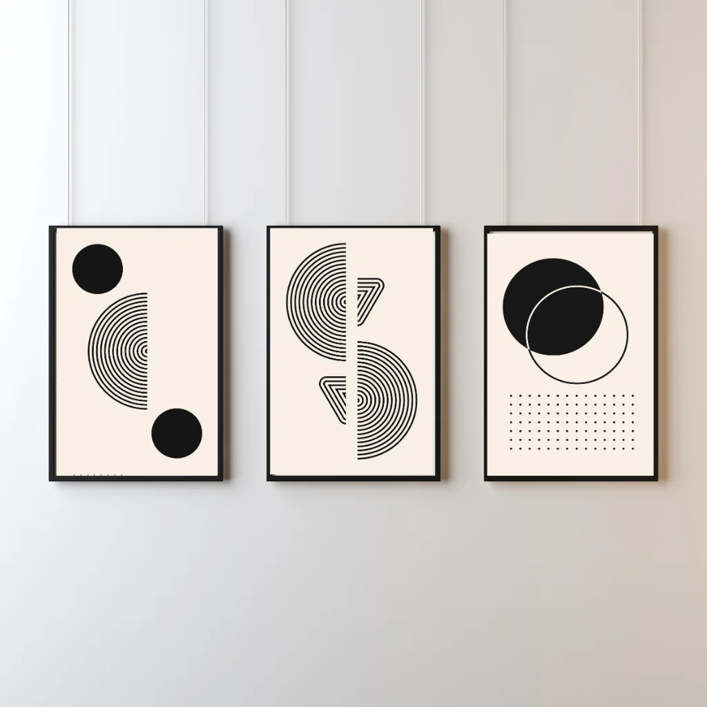 Modern Geometric Minimalist Wall Art – Set of 3 Black & Beige Abstract Prints