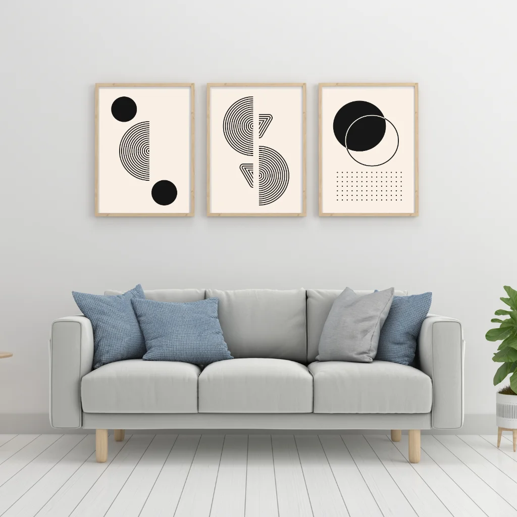 Modern Geometric Minimalist Wall Art – Set of 3 Black & Beige Abstract Prints