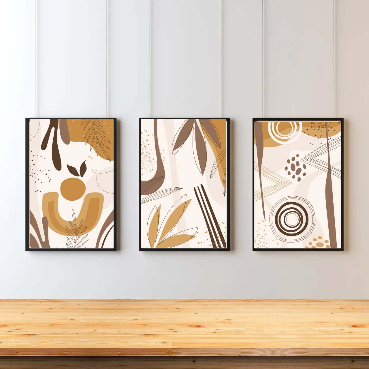 Boho Botanical Abstract Wall Art – Set of 3 Earth Tone Modern Prints