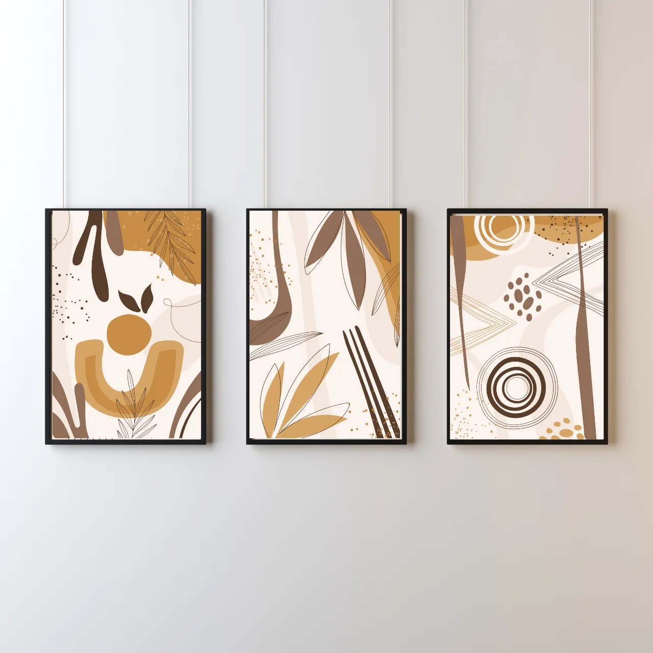 Boho Botanical Abstract Wall Art – Set of 3 Earth Tone Modern Prints