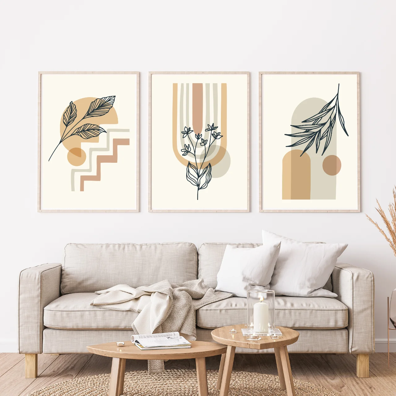 Boho Botanical Line Art Wall Decor – Set of 3 Minimalist Abstract Prints