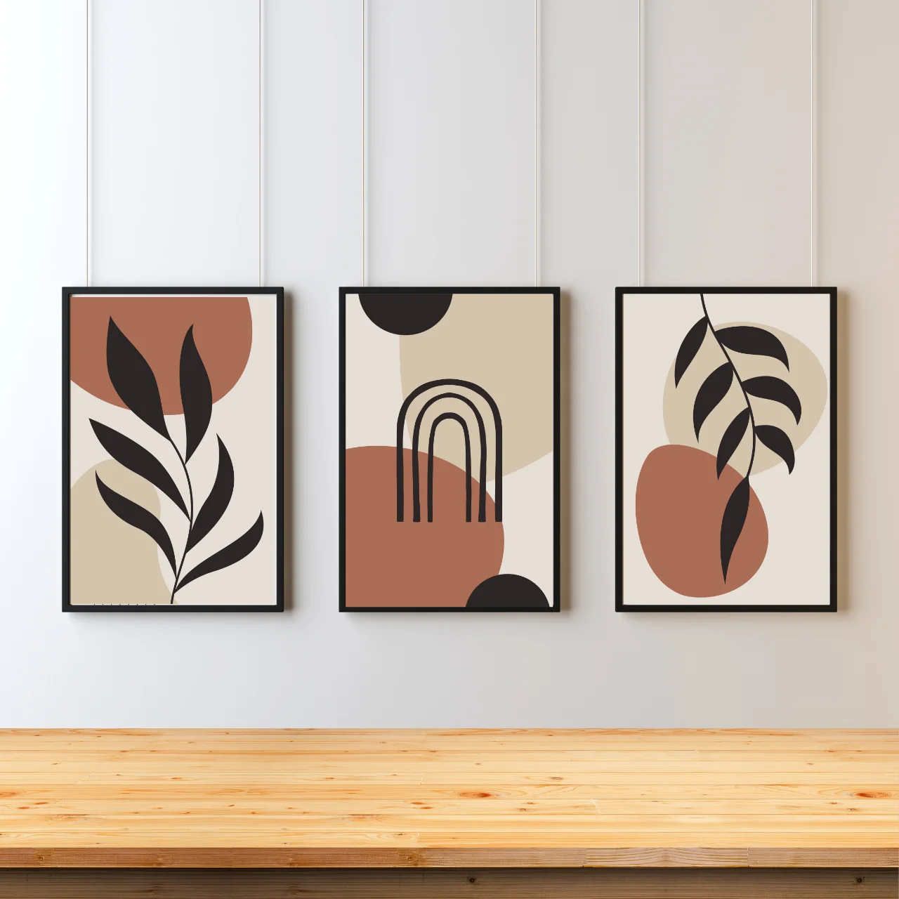 Boho Abstract Leaf Wall Art – Set of 3 Modern Minimalist Prints in Earth Tones