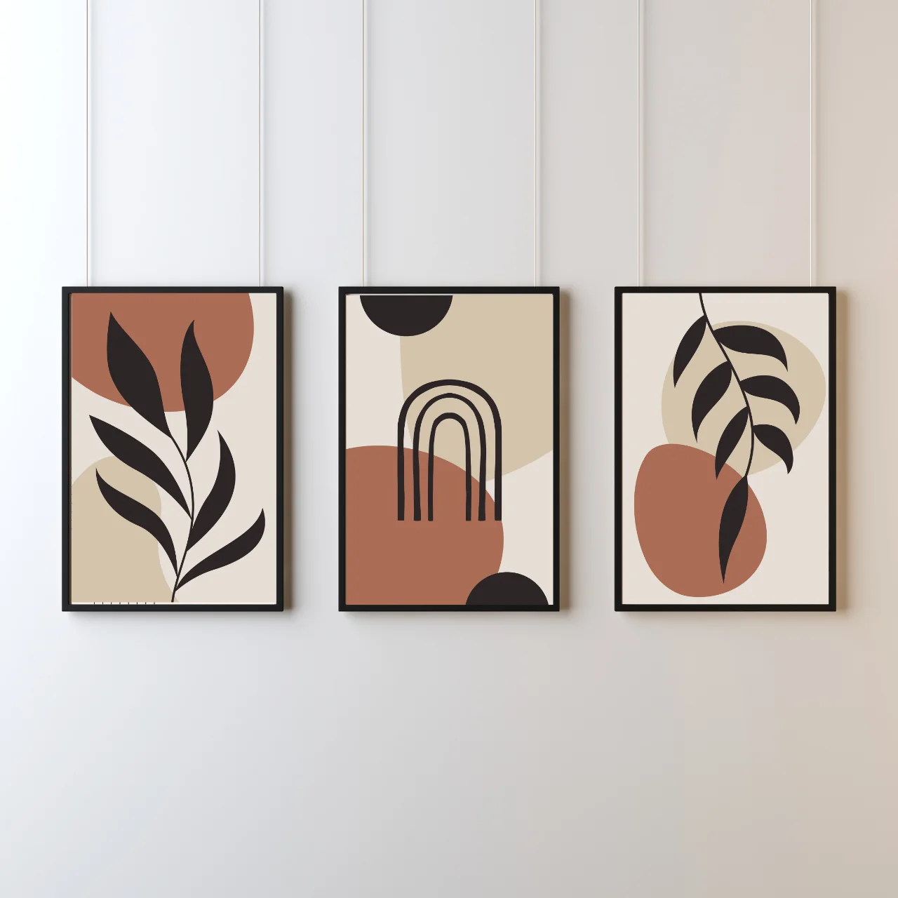 Boho Abstract Leaf Wall Art – Set of 3 Modern Minimalist Prints in Earth Tones