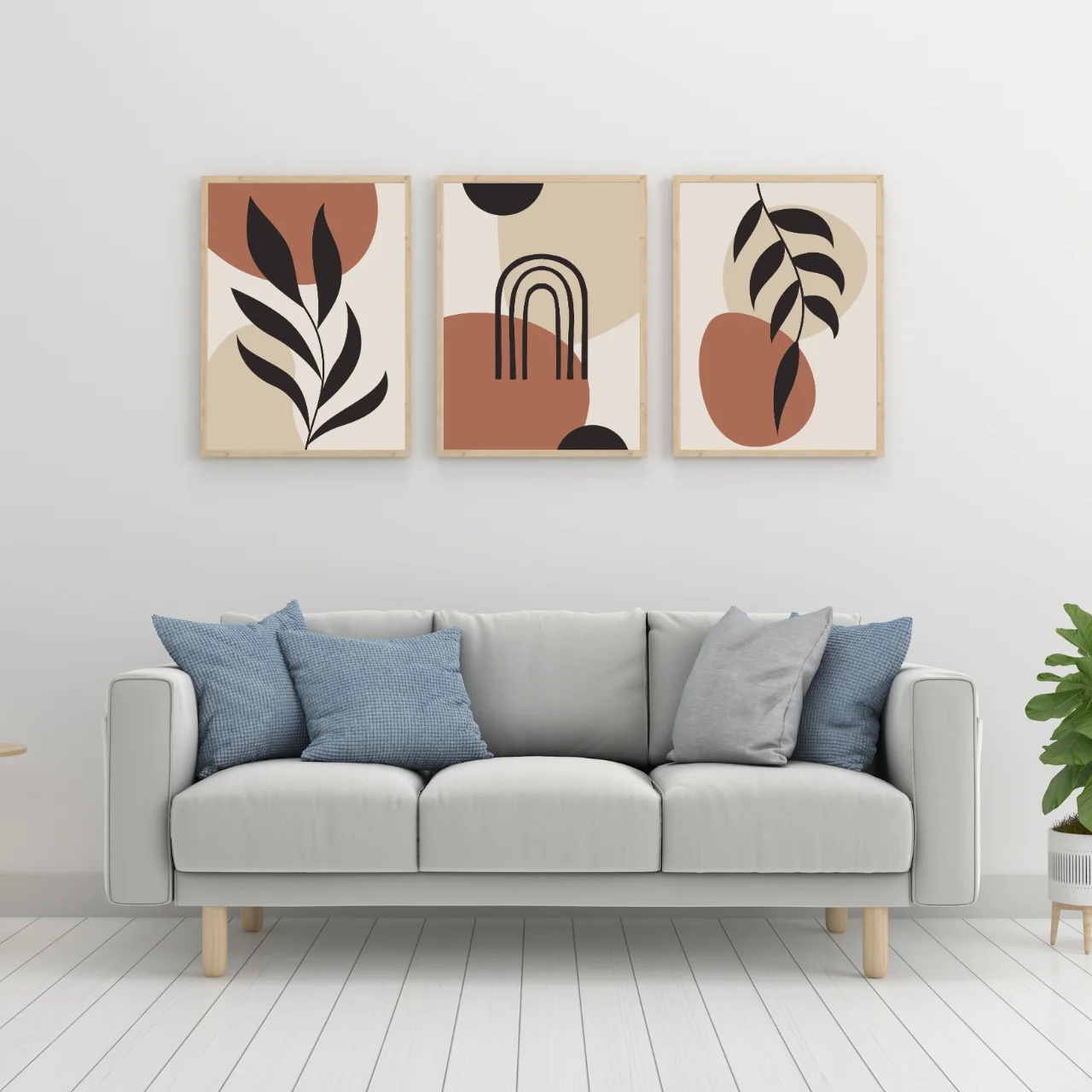Boho Abstract Leaf Wall Art – Set of 3 Modern Minimalist Prints in Earth Tones