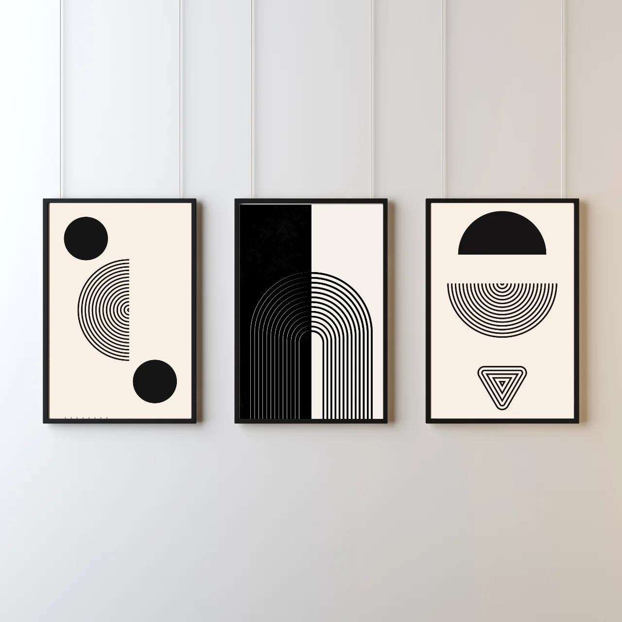 Black & White Geometric Boho Wall Art – Set of 3 Minimal Abstract Prints for Modern Home & Office Décor