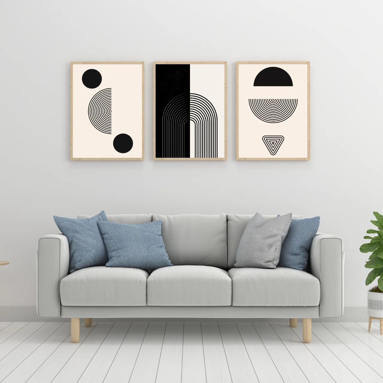 Black & White Geometric Boho Wall Art – Set of 3 Minimal Abstract Prints for Modern Home & Office Décor