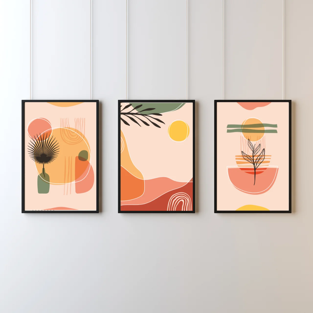 Boho Botanical Wall Art Set of 3 – Minimalist Abstract Plant Prints in Warm Earth Tones for Living Room, Bedroom, or Office Décor