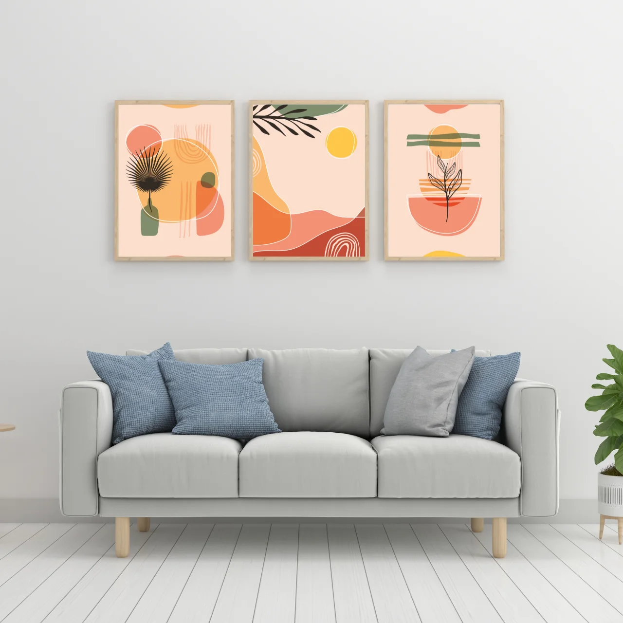 Boho Botanical Wall Art Set of 3 – Minimalist Abstract Plant Prints in Warm Earth Tones for Living Room, Bedroom, or Office Décor