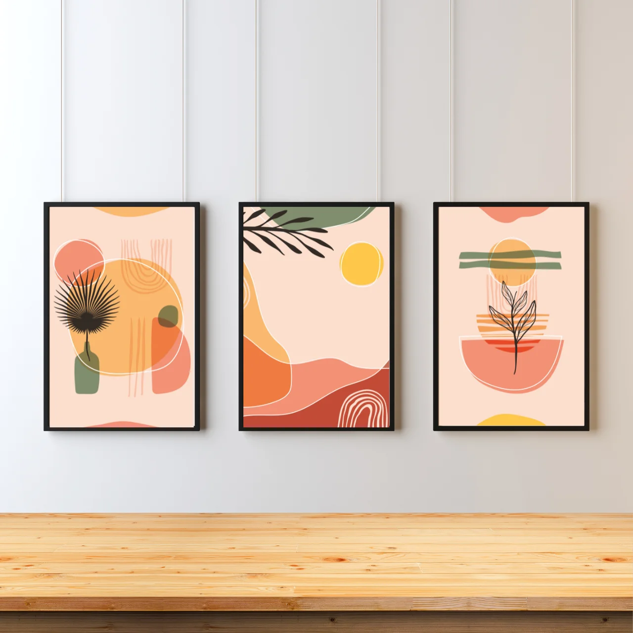 Boho Botanical Wall Art Set of 3 – Minimalist Abstract Plant Prints in Warm Earth Tones for Living Room, Bedroom, or Office Décor