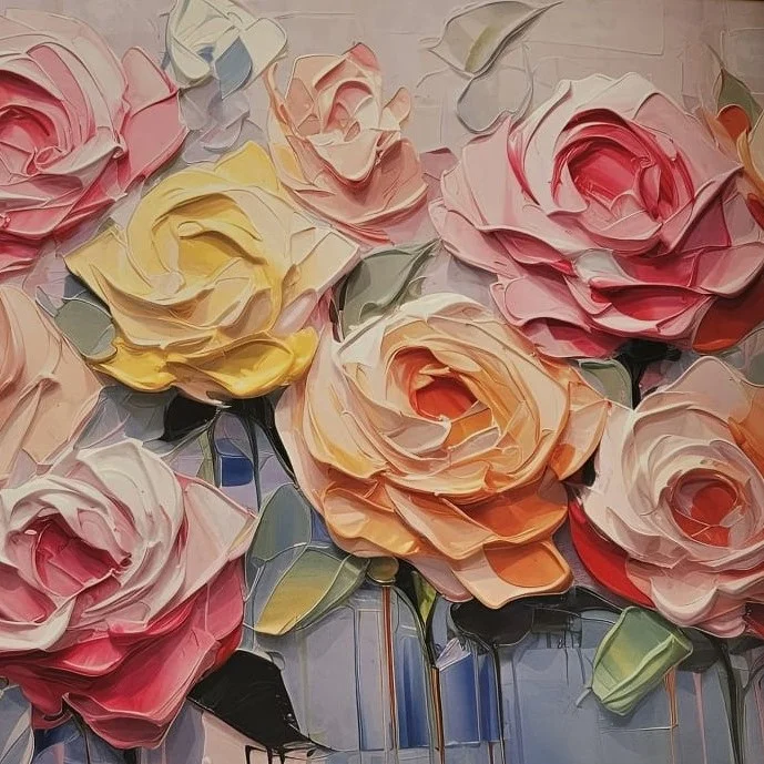 Luxury Floral Wall Art Frame – Textured Rose Painting with Gold Frame | size: 2' x 3'